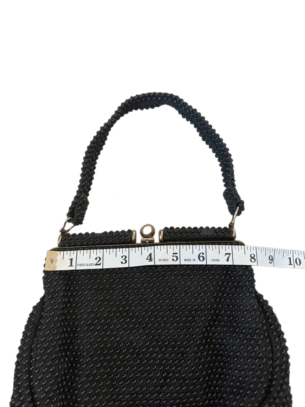 Vintage Corde Beaded Black Evening Top-Handle Clutch Bag